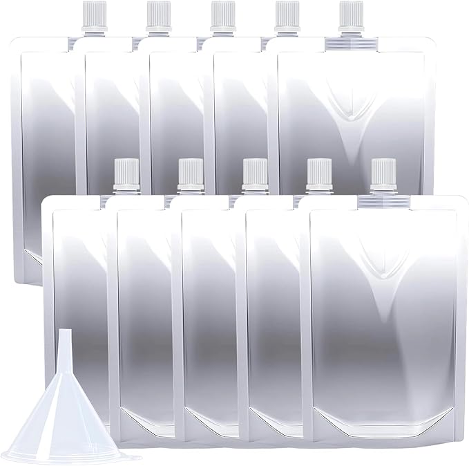 16OZ 10PCS Drink Pouches,Reusable Plastic Flask with Funnel for Drinking Liquid Beverage Juice,Stand Up Drink Bags for Travel Camping Outdoor Sport Concert Events,Leak-Proof Food Grade