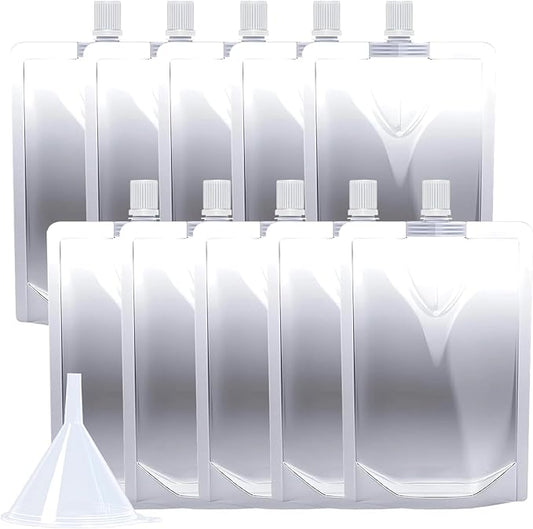 16OZ 10PCS Drink Pouches,Reusable Plastic Flask with Funnel for Drinking Liquid Beverage Juice,Stand Up Drink Bags for Travel Camping Outdoor Sport Concert Events,Leak-Proof Food Grade