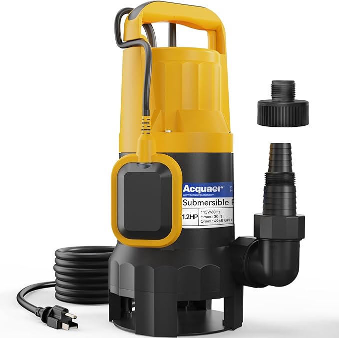 Acquaer 1.2HP Sump Pump 5722GPH Submersible Pump with Automatic Float Switch, Clean/Dirty Water Removal for Basement, Hot Tub, Pools, Garden Pond