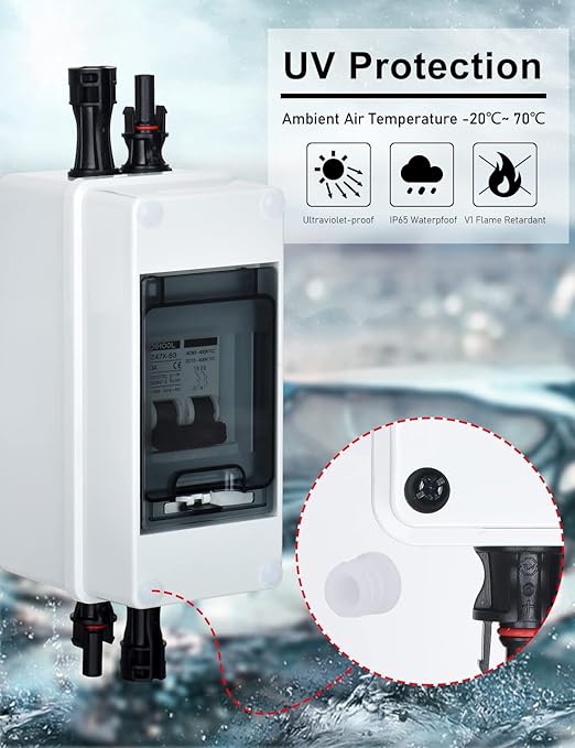DIHOOL 60 Amp Solar Disconnect Switch, dc Circuit Breaker with Cover, Outdoor Miniature Circuit Breaker with din Rail Enclosure
