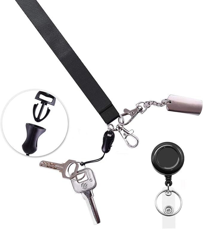 Black Lanyards 5 Pack with Retractable bagde Reel,Breakaway Safety Lanyard for ID Badge Holder