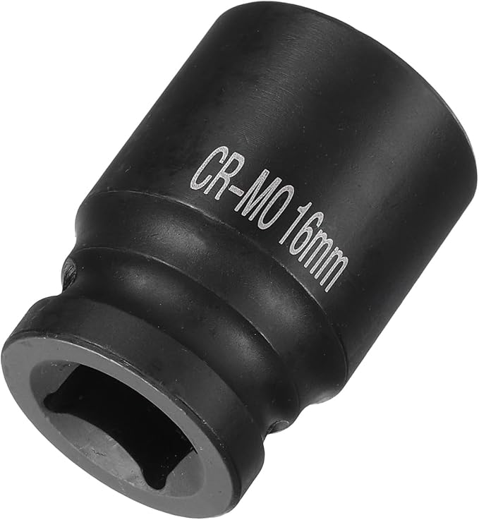 HARFINGTON 4 Point Square Socket 1/2" Drive 16mm Metric Square Impact Socket CR-MO Blackening Standard Wheel Sockets Pneumatic Socket Tool for Auto Repair Mechanical Maintenance Home Use