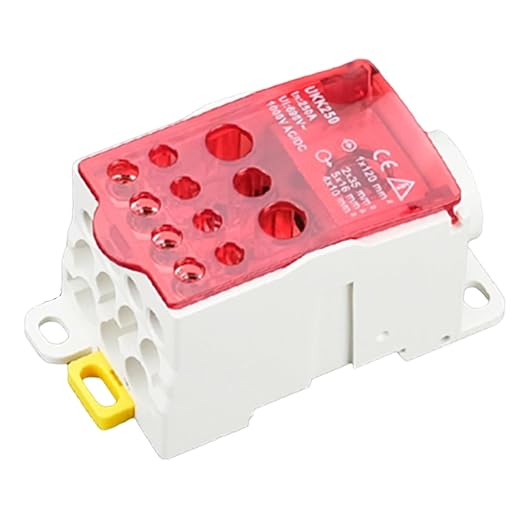 DIN Rail Distribution Box,690V 250A Positions Screw Terminal Block Junction Box Breaker Box Circuit Breaker Distribution Box for Various Power Distribution Needs (Yellow, 250A)