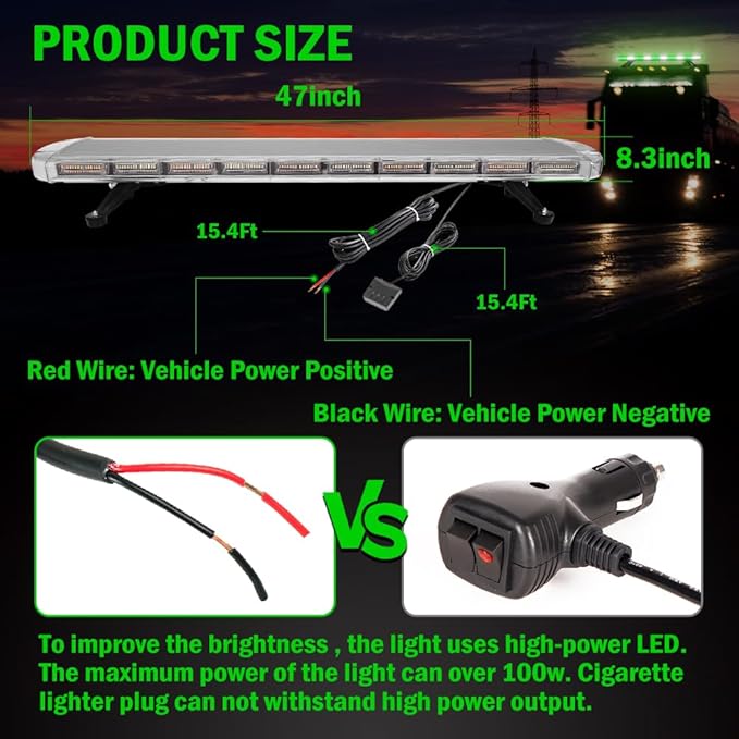 ASPL 46 inch 220 LED Rooftop Low Profile Strobe Light Bar Emergency Warning Beacon Car Hazard Flashing Construction Roof Lights Bars for Trucks Tow Automotive Construction Vehicle (Green/White