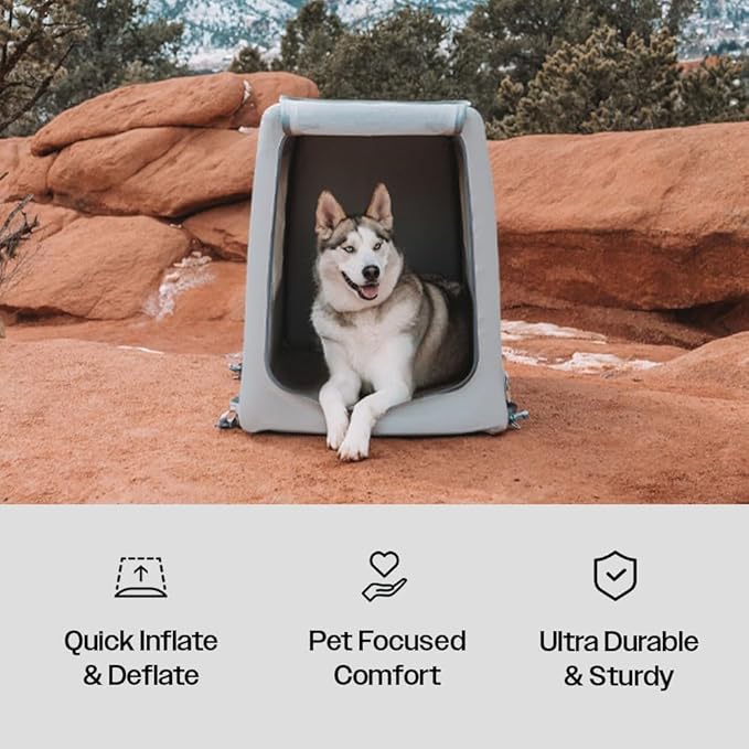 Diggs Enventur Medium Inflatable Travel Dog Crate – Ultra-Light & Portable Dog Crate – Puncture-Resistant, Waterproof, Compact – Safe, Durable for Adventures & Travel - 34" L x 22.5" W x 27" H (Grey)