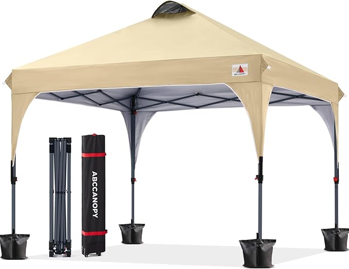 ABCCANOPY Outdoor Pop up Canopy Tent, 10x10 Instant Portable Canopy for Camping, Beach, Backyard, Beige