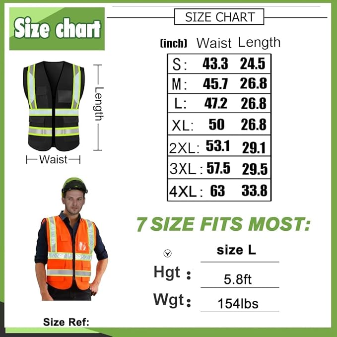 YOWESHOP High Reflective Visibility Safety Vest Custom Your Logo Safety Workwear with Reflective Strips and Front Zipper