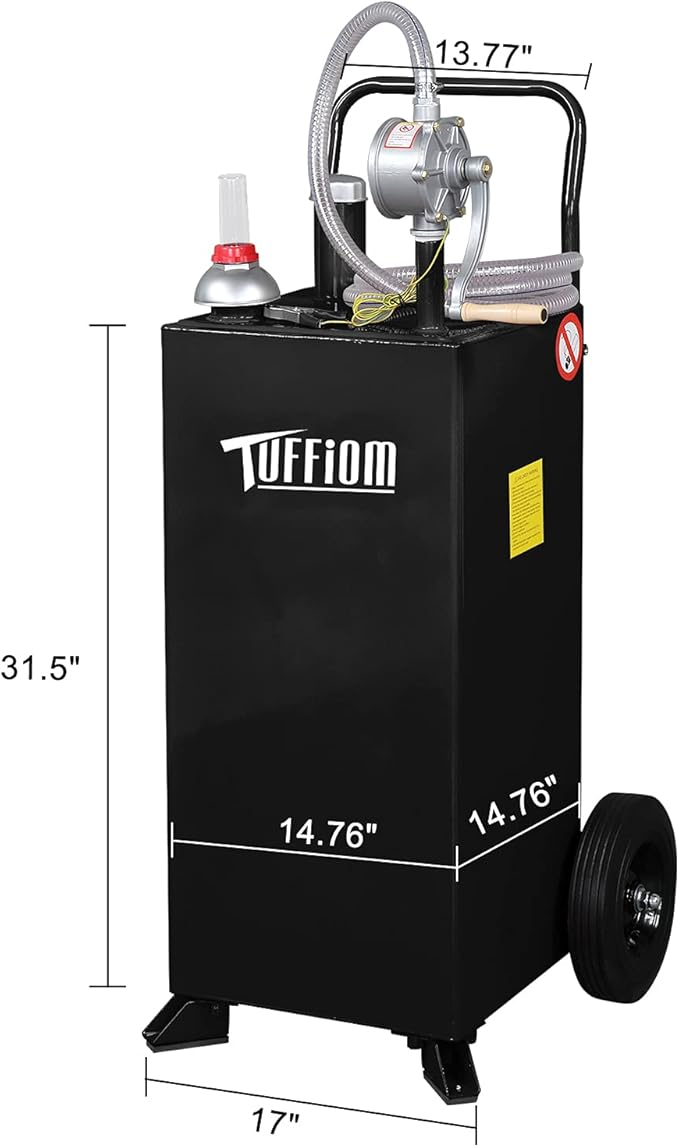 TUFFIOM 30 Gallon Fuel Gas Caddy w/Wheels & Manual Siphon Pump, Portable Diesel Fuel Transfer Storage Tank w/8.9ft Hose, Gasoline Can Container for ATV Car Mowers Tractor Boat Motorcycle