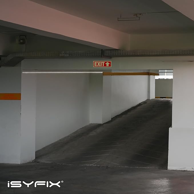 iSYFIX Exit Signs with Directional Up Arrow - 12 Pack 12x4 Inch Glow in the Dark for Business, School, Office, Warehouse - Durable 40 Mil Polystyrene, UV Laminated, Waterproof, Scratch & Fade Resistant