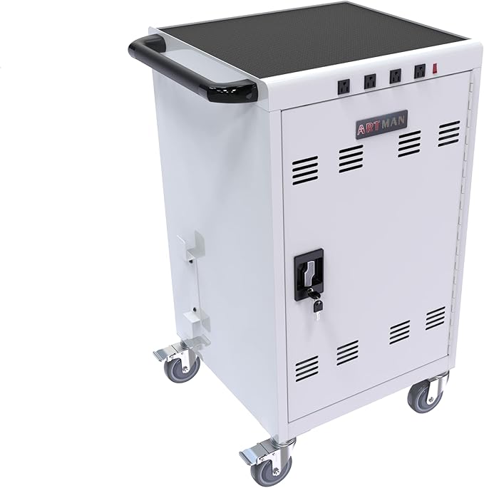 36-Device Mobile Charging Cart with Charging Power Strip and Front and Rear Access Locks, Cable Management, Up to 17"", Safe Charging Cabinet for Ipads, Chromebooks, Tablets, Laptops White