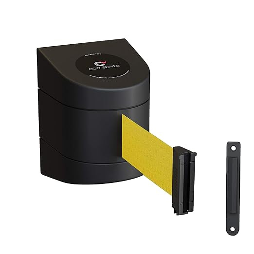 Crowd Control Warehouse - CCW Series WMB-220 Fixed Wall Mount Retractable Belt Barrier - 15 Foot, Yellow Belt with Black ABS Case