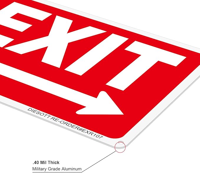 2 Pack Metal Exit Signs with Right Arrow, 10x7 Inches Rust Free 0.40 Aluminum Exit Sign, UV Protected, Durable, Weatherproof, Easy to Install, Indoor/Outdoor Use