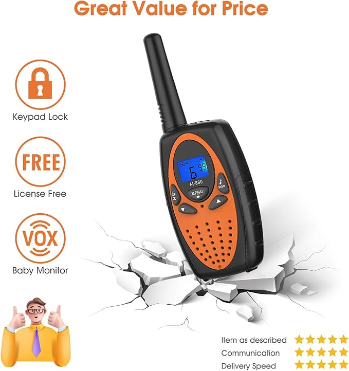 Walkie Talkies Long Range, M880 Two Way Radio for Adults with LCD Screen/Resistance Wakie-Talkies with Noise Cancelling for Men Women Outdoor (Blue YellowGreen Red Orange)