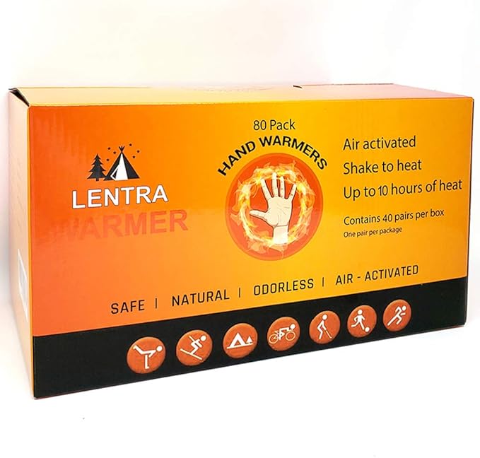 Hot Hand Warmers - 80 Count - 10 Hours Long Lasting Air Activated Heat Packs for Hands, Toes and Body, Natural Safe and Odorless Single Use Up to 10 Hours of Heat - TSA Approved