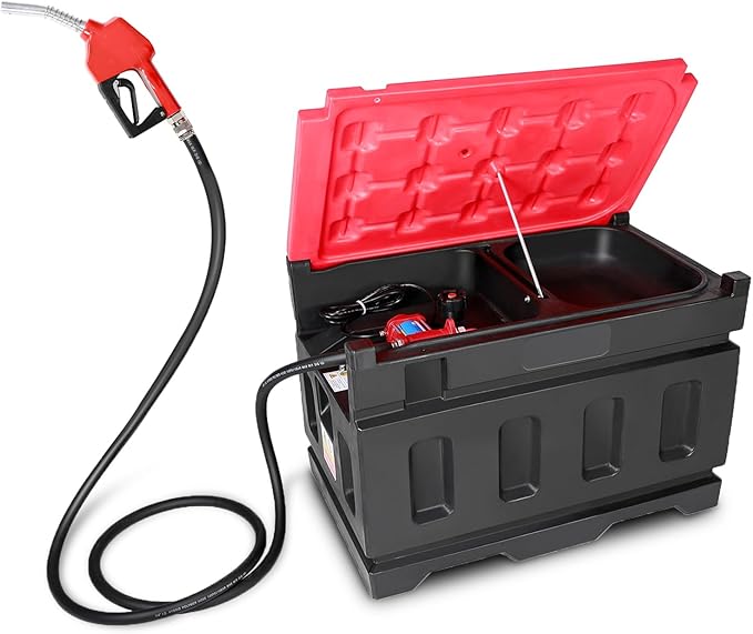 Portable Gasoline Diesel Fuel Transfer Tank with Pump, 10GPM Flow Rate, 48 Gallon Portable Fuel Tank with 12V DC Electric Fuel Transfer Pump for Gasoline Diesel Dual Fuel Capability