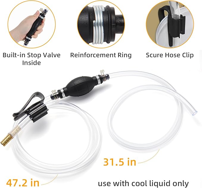 Gasoline Siphon Hose Pump, Hand Fuel Transfer Pump, High Flow Gas Siphon Pump for water Gasoline Oil Petrol Diesel, Manual Fuel Pump with 2 Premium PVC Hoses