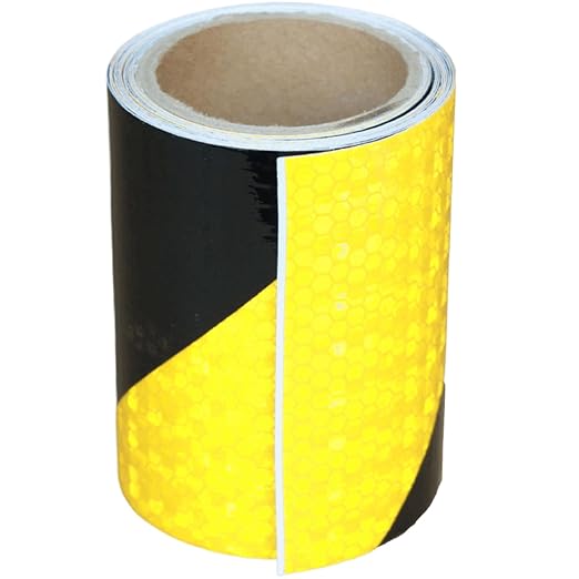Yellow Black Reflective Tape 4 inch, Outdoor Waterproof Hazard Conspicuity Warning Industrial Marking Tape (11 feet)