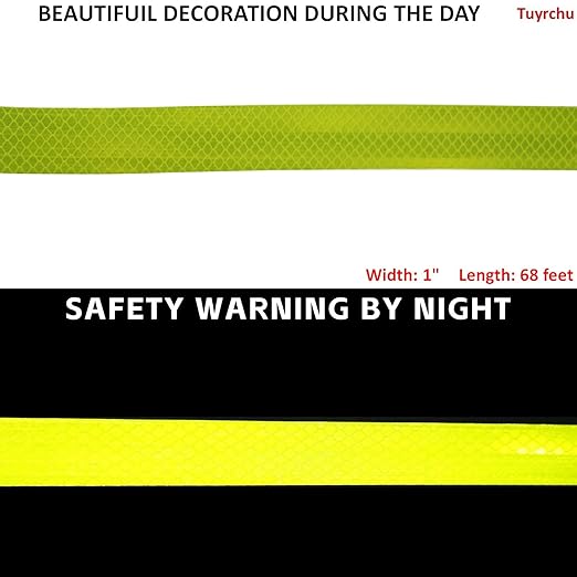 Fluorescent Yellow Reflective Tape Outdoor Waterproof 1 inch Wide, High Visibility Safety Warning Reflector Sticker Strips (68 feet)
