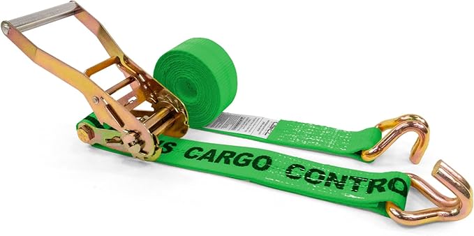 US Cargo Control Wire Hook Ratchet Strap 2 Inch x 12 Foot, 10,000 LBS Break Strength, Ratchet Straps Heavy Duty with Double J Hooks, Green Cargo Tie Downs for Flatbed Trailers and Trucks