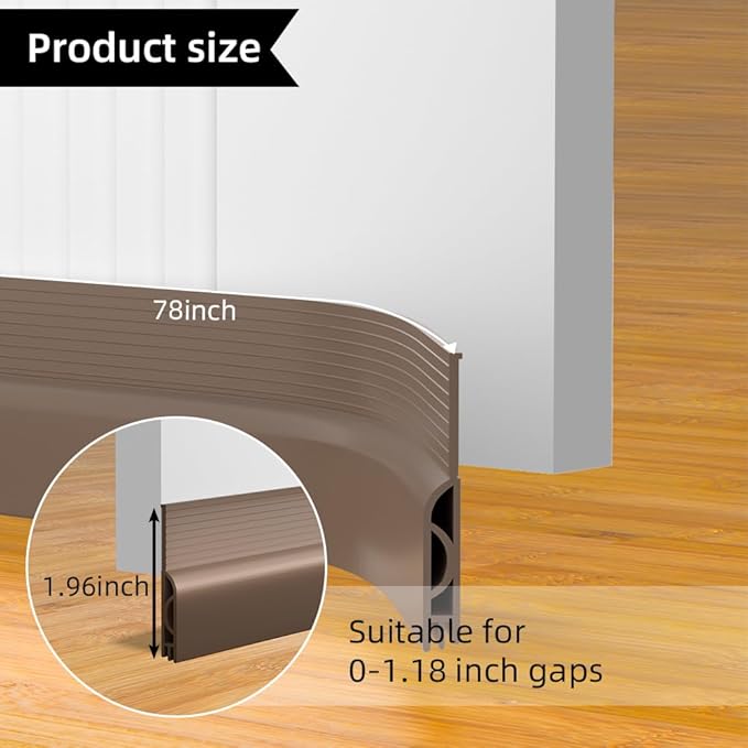 Door Draft Stopper for Bottom of Door, Adjustable Weather Stripping Door Seal for Cold Insulation, Under Door Sweep for Exterior & Interior Doors, Door Bottom Seal Blocker Noise (78inch,Brown)