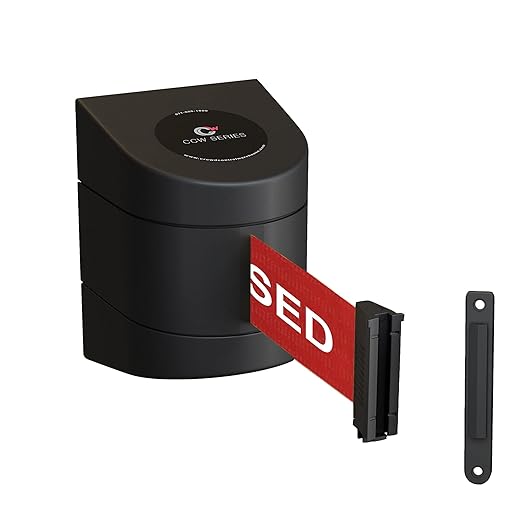 Crowd Control Warehouse - CCW Series WMB-220 Fixed Wall Mount Retractable Belt Barrier - 15 Foot, Red"This LINE is Closed" White Letters Belt with Black ABS Case