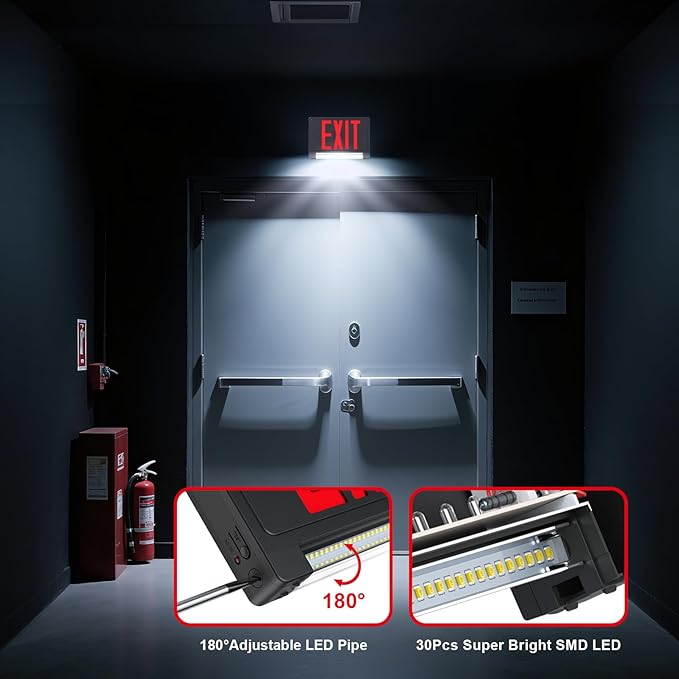 Exit Signs with Emergency Lights Battery Backup, UL Listed Double-sided Exit sign with Adjustable Light Pipe, Hardwired Compact Commercial Lighted Exit Sign, 120/277V Top/Side/Wall Mount (2 Pack) (2 Pack)