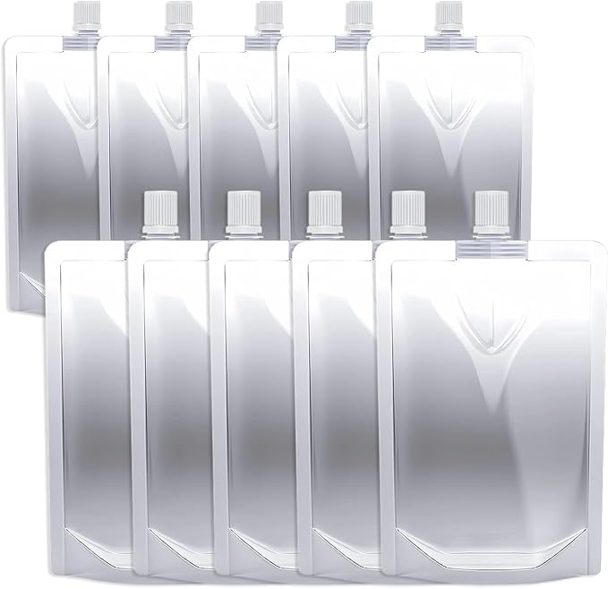 NexLevVac10PCS 8OZ&16OZ Plastic Flasks,Reusable Drink Pouches, Spouted Drinking Bags for Beverage Juice,Leak-Proof Food Grade for Travel Outdoor Sports Concert Cruise Events