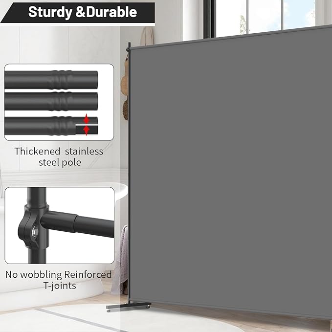 Room Divider, 72x72Inch Large Single Panel Privacy Screen for Room Separation,Free Standing Partition Wall with Thickened Fabric,Portable for Office,Bedroom,Patio,Gray