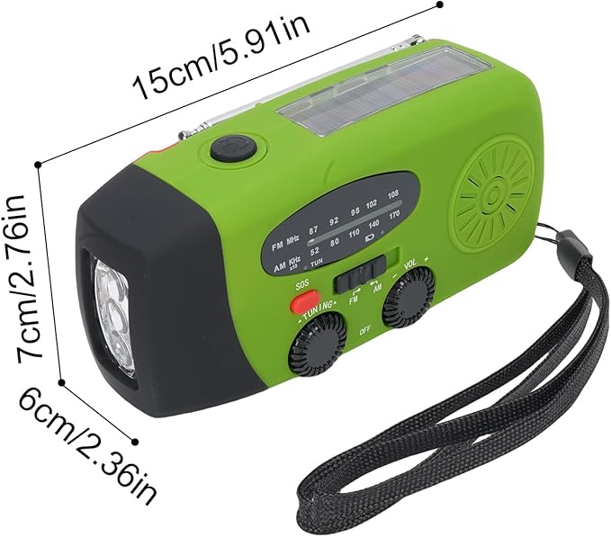 2000mAh Wind Up Radio, Portable Solar Emergency Radio with SOS Alarm, AM FM Weather and Torch, for Power Outage Camping Hiking (Green)