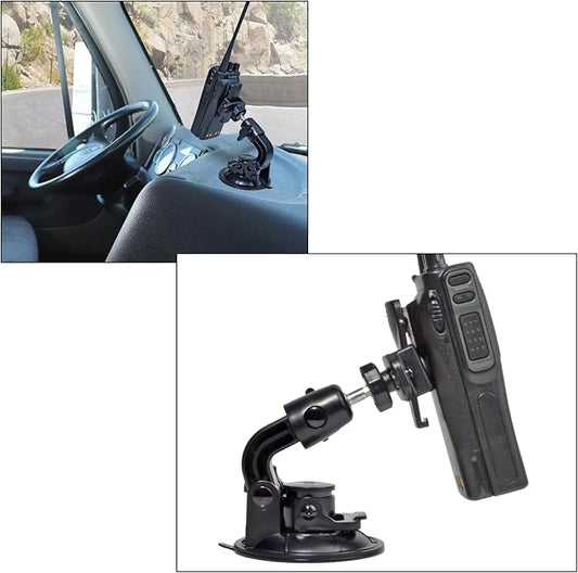 TWAYRDIO Windshield/Dashboard Mount Base, Adjustable Angle Suction Cup Holder Mounting Bracket for BaoFeng Retevis Motorola Talkabout Yaesu Handhelds HT Walkie Talkie Two Way Radio