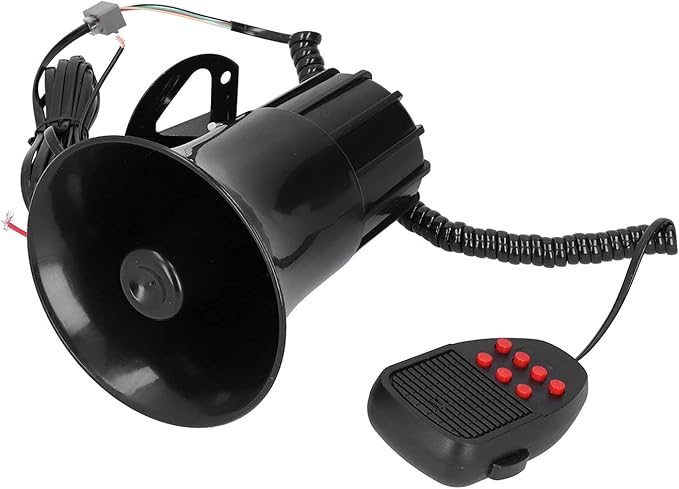 12V 50W 115dB Car Horn with PA Mic, 7 Sound Emergency Warning Alarm Siren, Loud Car Alarm Speaker for Truck RV Boat, Universal 12V Vehicle Safety Alert System
