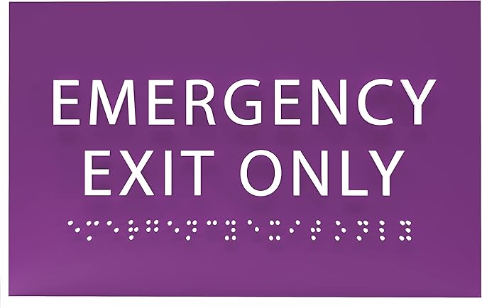 6" X4" Emergency Exit Only Sign - ADA Compliant Tactile Graphics Grade 2 Braille Text Prohibition Sign | Wall Mount Plastic Emergency Safety Restriction Sign for Business & Office