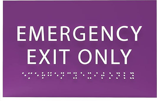 6" X4" Emergency Exit Only Sign - ADA Compliant Tactile Graphics Grade 2 Braille Text Prohibition Sign | Wall Mount Plastic Emergency Safety Restriction Sign for Business & Office