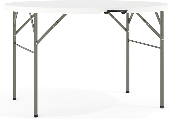 Flash Furniture Freeman 4' Round Plastic Folding Table with Carrying Handle, Plastic Foldable Table for Indoor/Outdoor Events, White