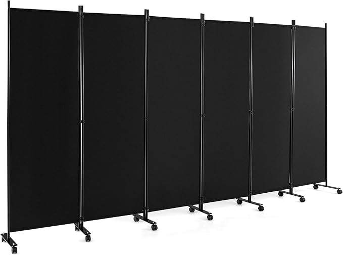 Giantex 6 Panel Room Divider, 132''W x 68''H Large Folding Privacy Screen, Rolling Partition Room Dividers for Home Office Studio Separation, Freestanding Fabric Wall Divider Screen on Wheels, Black