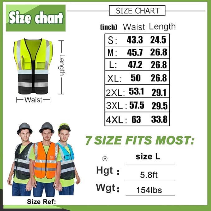 YOWESHOP High Visibility Safety Vest Custom Your Logo Protective Workwear 5 Pockets With Reflective Strips Outdoor Work Vest (XL, Green Luminous)