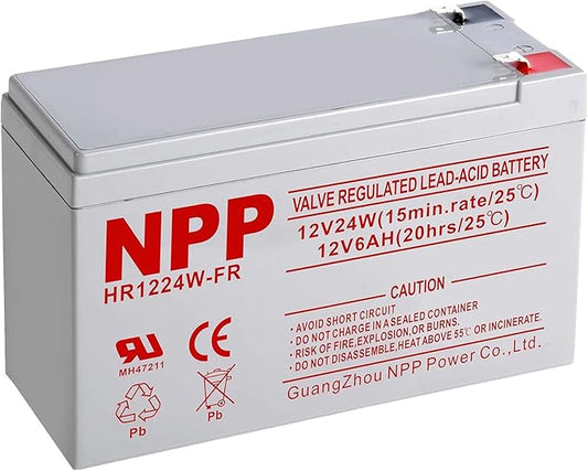 NPP HR1224W F2 12V 6Ah Battery – 12Volt 144Watts 24Watt/Cell Rechargeable AGM Sealed Lead Acid UPS Batteries Replacement for NS1250, High Rate Flame Retardant Alarm Emergency Light Backup