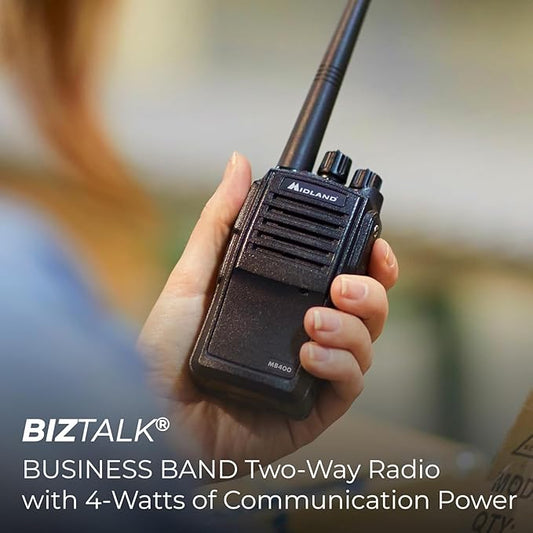 Midland – MB400 - Business Two-Way Radio - Easy to Program - Long-Range 16 Channels Coverage for up to a 350,000 Square Foot Warehouse Construction Hospitality and Event Management - IP67 Waterproof