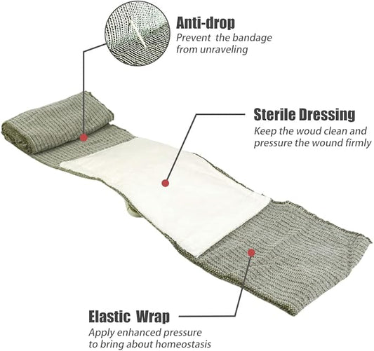 RHINO RESCUE 6" Emergency Compression Bandage Strile Trauma Wound Dressing Israeli First Aid Kit IFAK, 10 Count