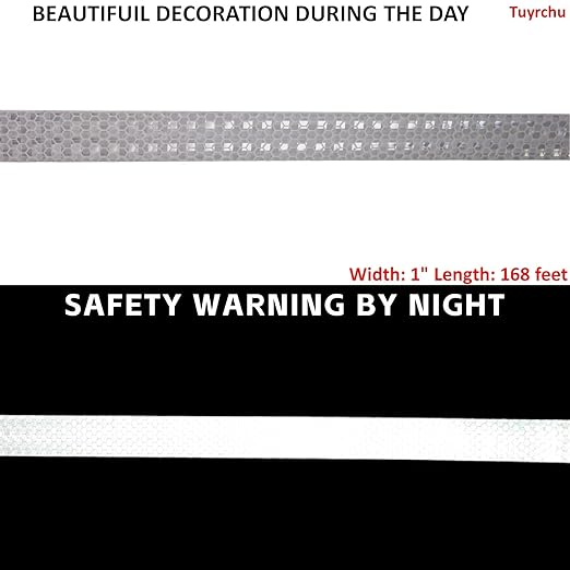 White Reflective Tape Outdoor Waterproof 1 inch Wide, High Visibility Warning Industrial Marking Tape,Safety Stickers (168 feet)
