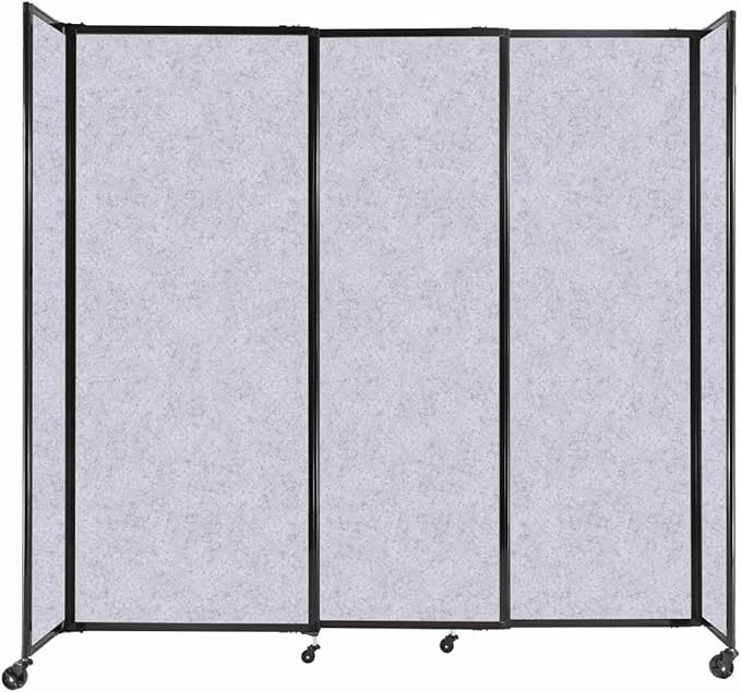 Versare Straightwall Sliding Portable Wall Partition | Freestanding Office Dividers | Locking Wheels | Temporary Room Separator | 7'2" Wide x 6'10" Tall Marble Gray SoundSorb Panels