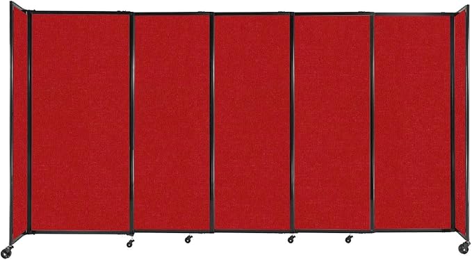 Versare Straightwall Sliding Portable Wall Partition | Freestanding Office Dividers | Locking Wheels | Temporary Room Separator | 11'3'' Wide x 6' Tall Red Fabric Panels