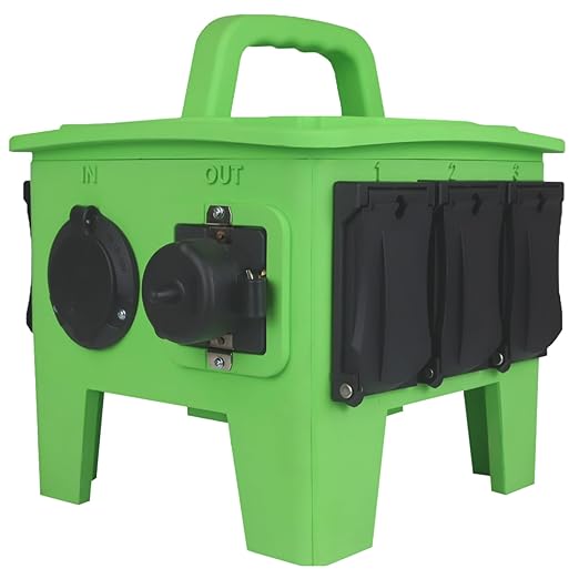 Power Distribution Box with 50A 125/250V CS6375 Inlet, 50A 125/250V CS6369 Outlet, & 6 20A 125V Duplex GFCI Receptacles
