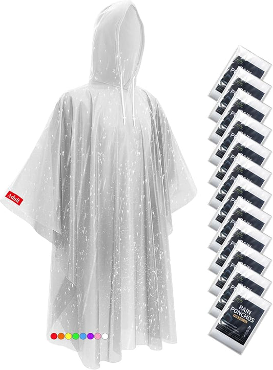 Hitituto Rain Ponchos for Adults - Extra Long Emergency Poncho with Hood, 6/12/24 Family Pack Raincoat, Home Survival Kits