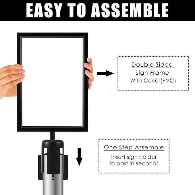 Taiyin 12 Pcs Stanchion Sign Holder Double Sided Sign Frame with Cover Stanchion Top Frames for 8.58 x 12.52 Inches Paper Size for Crowd Control Sentry Stanchions (Black)