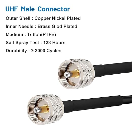 RG8x Jumper Cable 1ft,2 Pack PL259 Jumper CB Coax Cable 50 Ohm,UHF PL259 Male to Male Low Loss CB Antenna Extension for HAM Radio,VHF Radio,SWR Meter,Antenna Analyzer