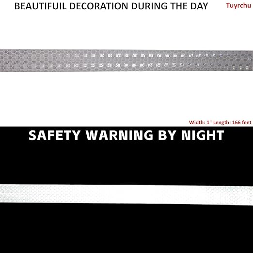 Industrial Non Fading Reflective Tape White 1 inch Wide, Outdoor Waterproof High Visibility Safety Warning Adhesive Strips (166 feet)