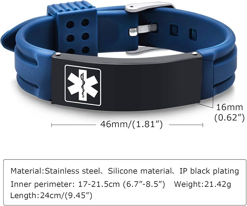 VNOX Medical Alert Bracelets for Men & Women Kids with Free Engraving Adjustable Stainless Steel Mesh Emergency Medical ID Bracelets Wristband
