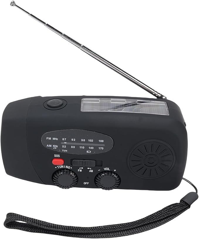 2000mAh Wind Up Radio, Portable Solar Emergency Radio with SOS Alarm, AM FM Weather and Torch, for Power Outage Camping Hiking (Black)
