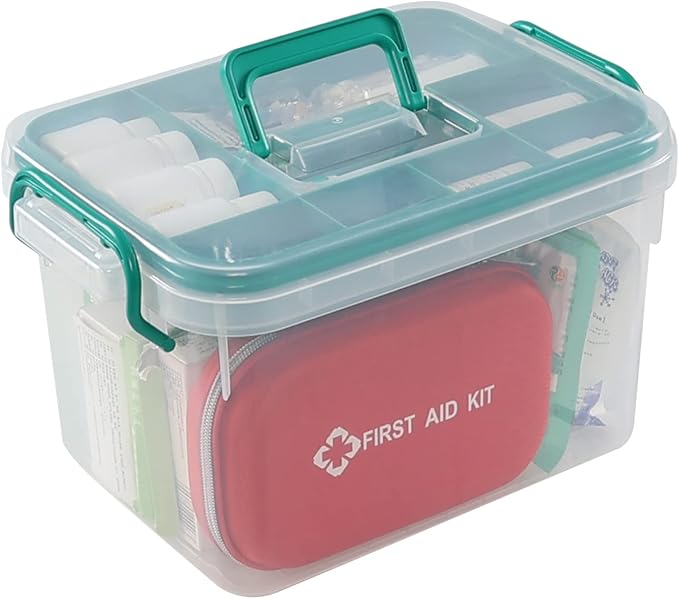 Clear Plastic Medicine First Aid Storage Box, Family Emergency Kit Storage Box, F